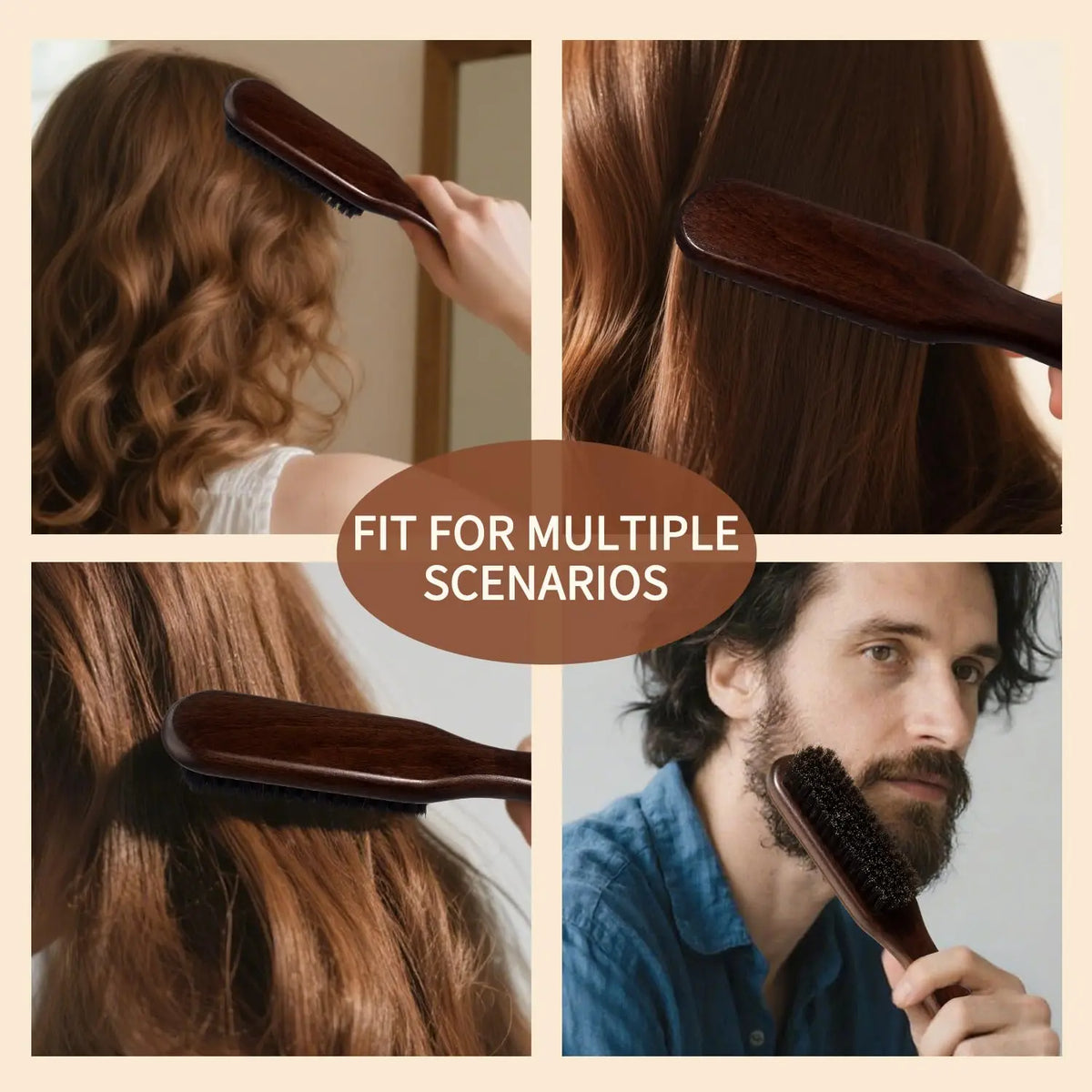 Boar Bristle Hair Brush (Unisex) - Fragrance-Free Professional Barber Styling Bristle Brush, Suitable for Thick/Fine Hair