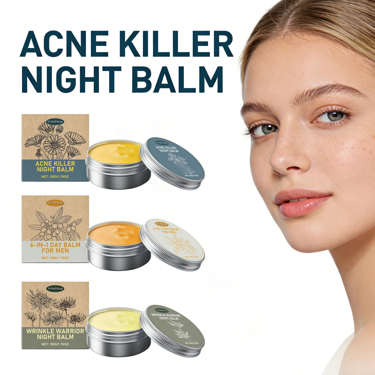 Acne Removal Night Balm Fadefine Lines Improve Dark Circles Anti-Puffiness Moisturizing Face Cream Repair Damage Firm Skin Care
