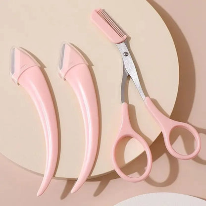 Eyebrow Trimmer Set, Curved Eyebrow Razor, Eyebrow Scissors With Comb, Convenient Easy Beauty Tools For Beginners